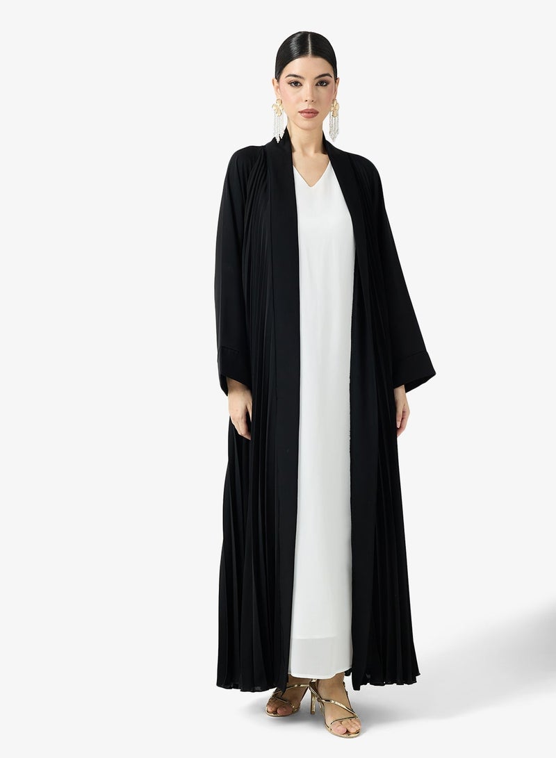 hayas closet Black Pleated Abaya With Sheila - Image 1